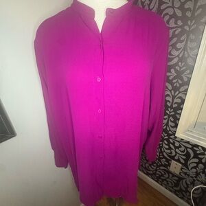 Eileen Fisher 100% silk Pink Button-Up Blouse with mandarin collar.
